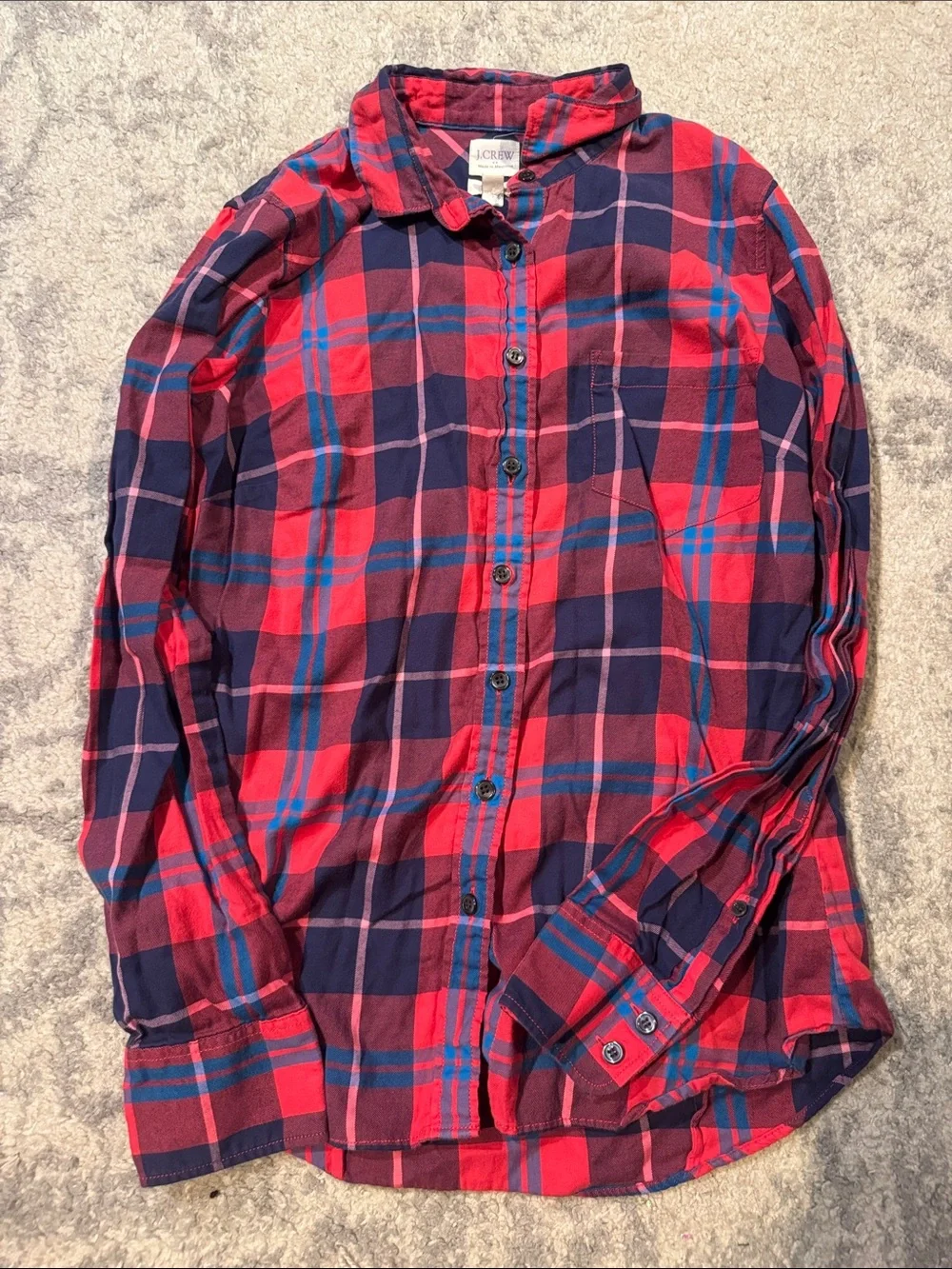 J. Crew Red and Navy Plaid Button-Down Shirt Women’s size small
